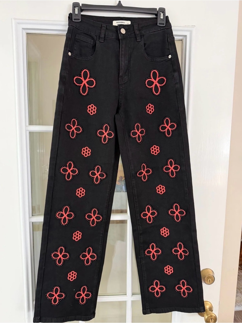 Peekskill Beaded embroidered Black boutique Jeans sz S 26 boho retro festival